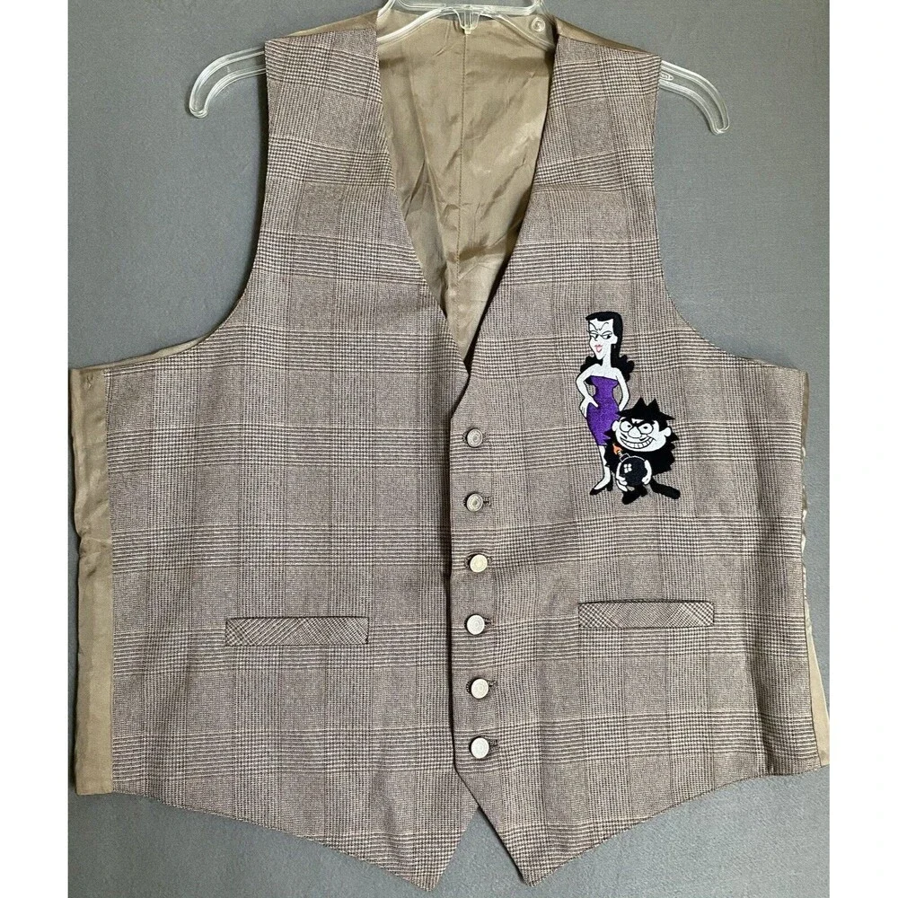Too Cute Rocky Bullwinkle Vest‎ Men's L Brown 1992 Hanna Barbara Boris Cartoon